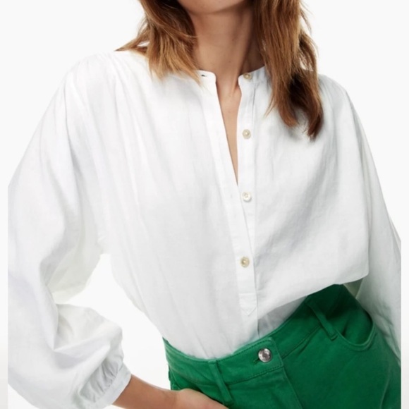 Aritzia Tops - Wilfred Free Aritzia Half Button collarless 3/4 Sleeve Blouse - 33958